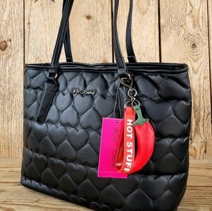 *Rare* Betsey Johnson Hot Stuff Pepper Black Heart Quilted Tote